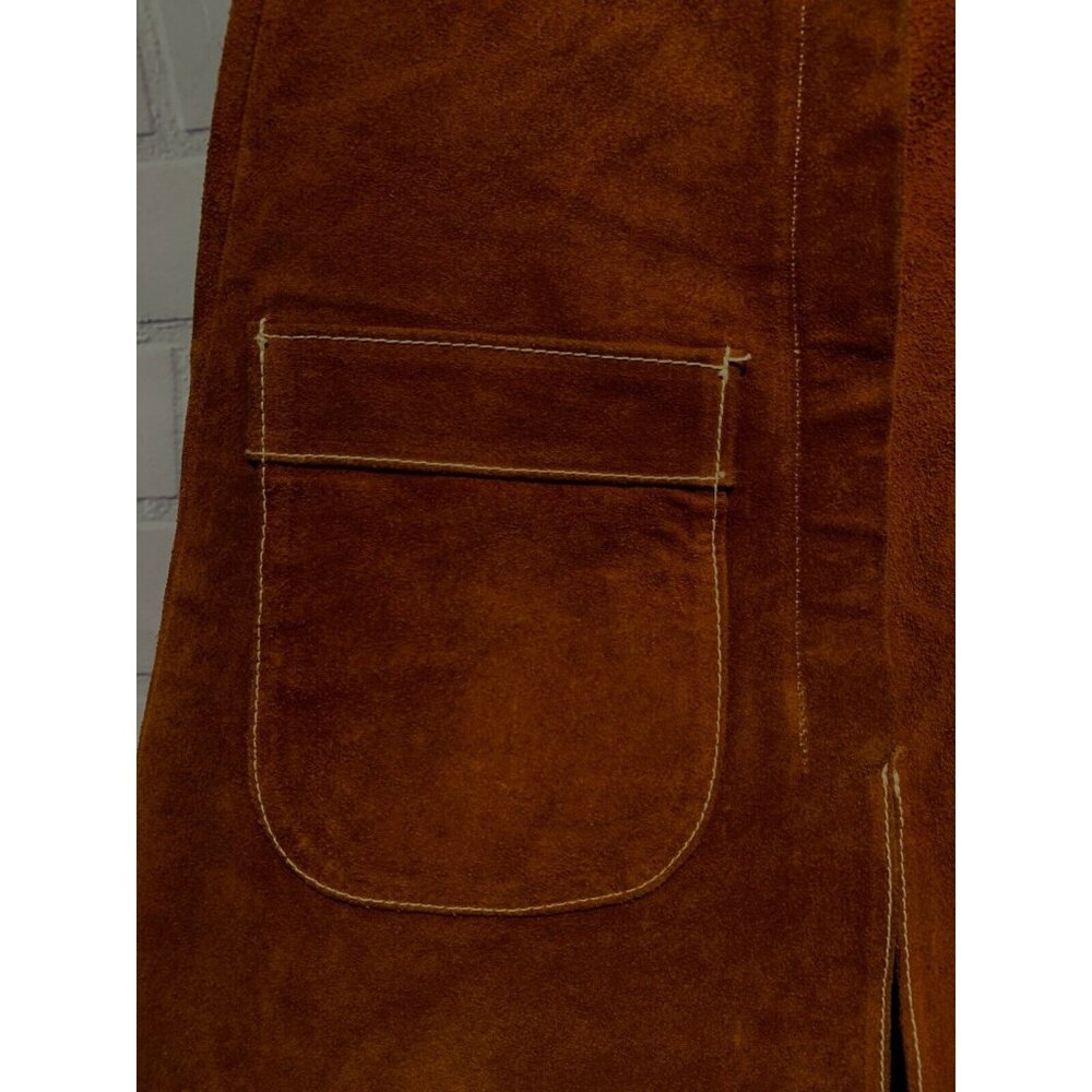 Vintage 60's-70's Sz 11 Brown A-line Suede Leather Skirt W/Pockets Hippie Boho - Picture 5 of 13